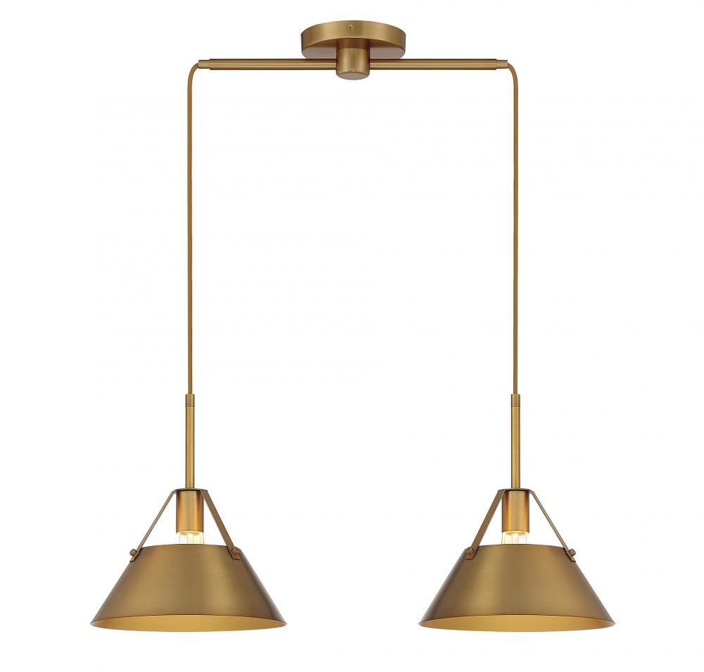 2-Light Linear Chandelier in Natural Brass