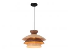 Savoy House Meridian M7039MBK - 17" 1-Light Pendant - Matte Black & Wood-Grain Metal