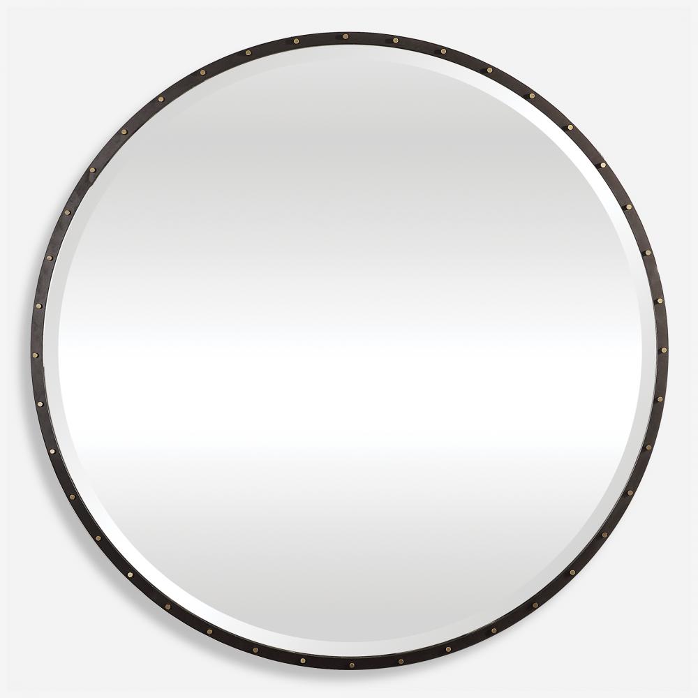 42" Benedo Round Mirror - Black with Antique Gold