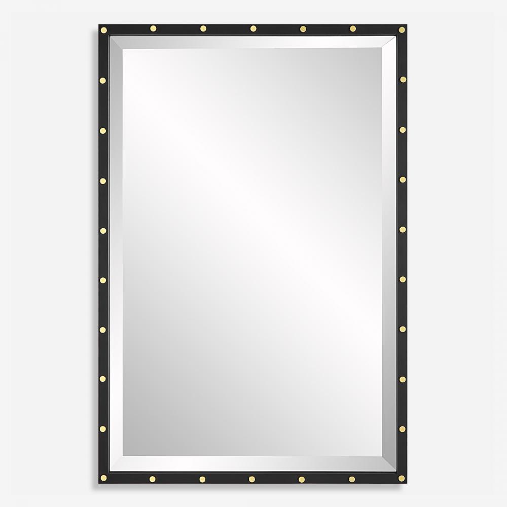 24x36 Benedo Square Edge Rectangular Mirror - Black with Brass