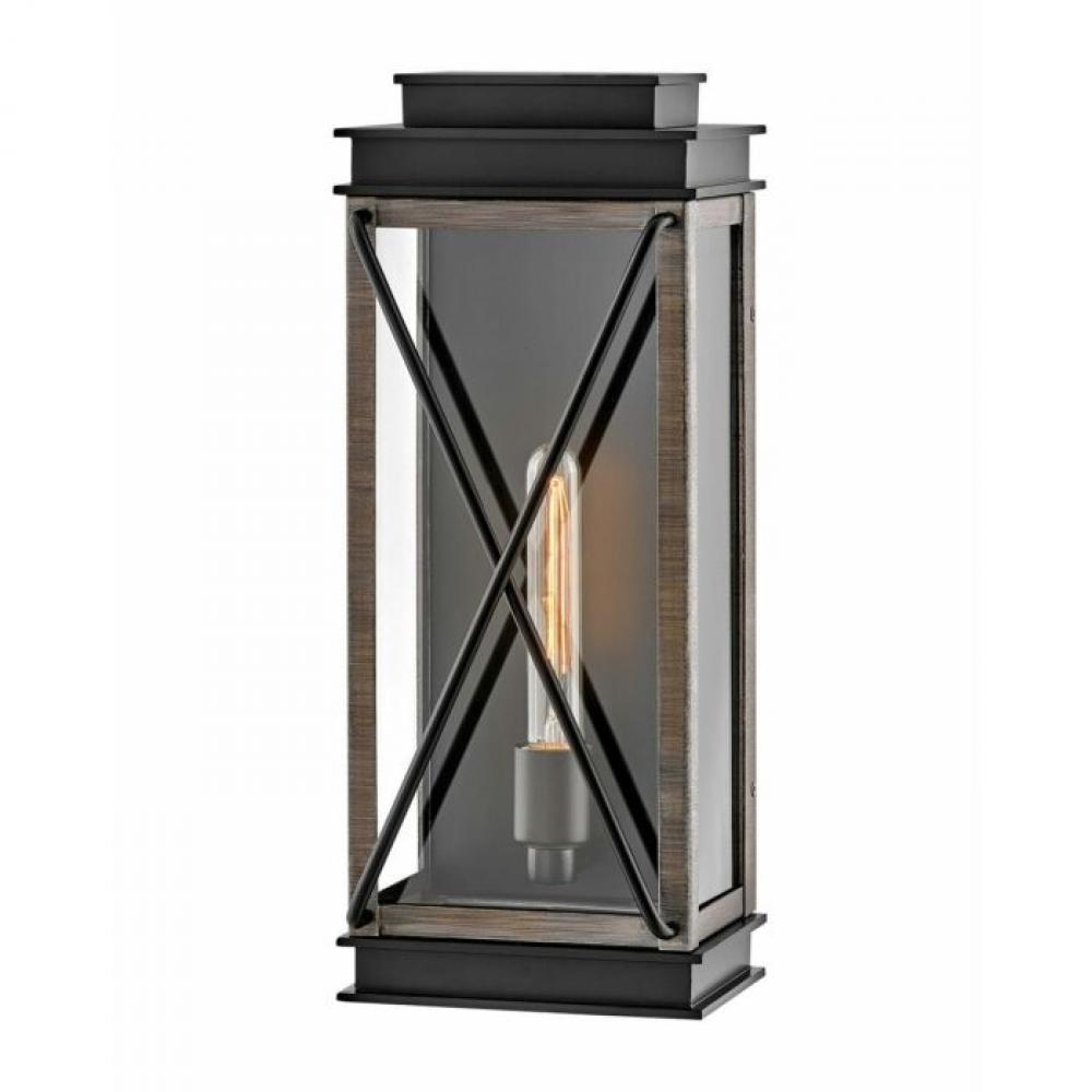 19" 1-Light Exterior Wall Mount Lantern - Black & Driftwood Gray