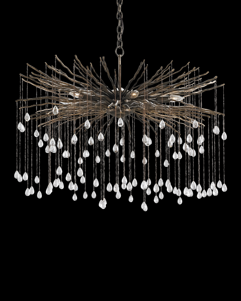 38" 6-Light Fen Chandelier - Wrought Iron/Crystal